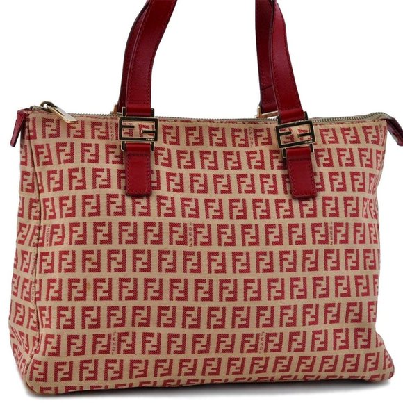 Fendi Handbags - Vintage FENDI Zucchino  Red &Beige Hand Tote  Canvas 9.8/10